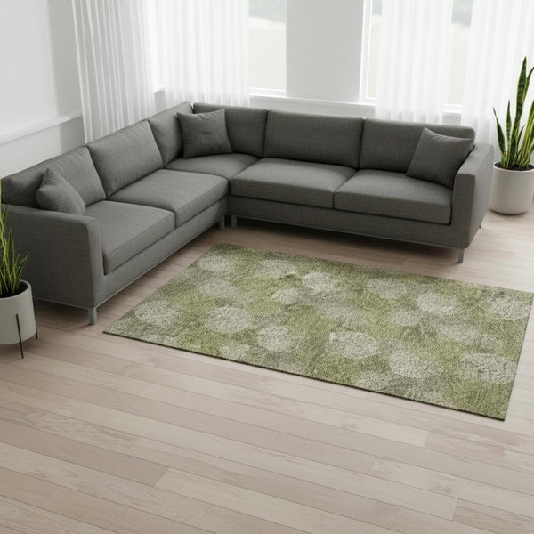HomeRoots 9' X 12' Green And Ivory Abstract Washable Area Rug - Durable, Stylish, Stain Resistant, UV Protected 677176