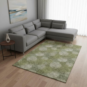 HomeRoots 10' Green and Ivory Abstract Washable Area Rug - Stain Resistant, UV Protected, Perfect for Homes! 677177