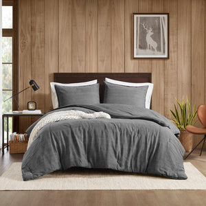 English Elm 2pcs Stone-washed Cotton Twill Comforter Set Oversized Soft Farmhouse Bedding Grey B035P341108