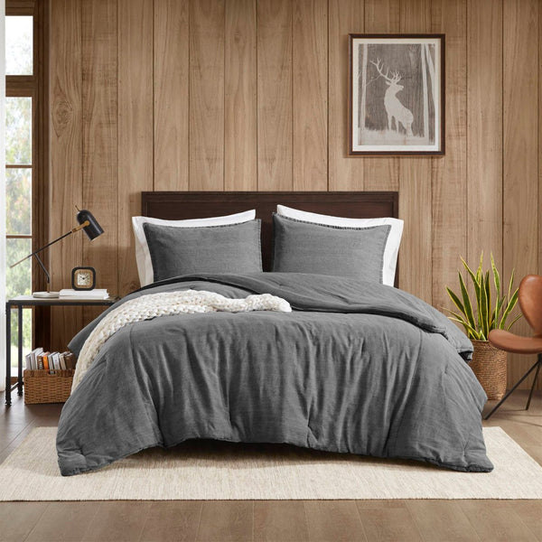 English Elm 2pcs Stone-washed Cotton Twill Comforter Set Oversized Soft Farmhouse Bedding Grey B035P341108