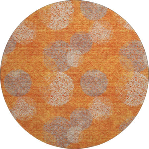 HomeRoots 8' Washable Round Rug in Bold Orange, Gray & Silver with UV Protection for Modern Living Spaces 677180