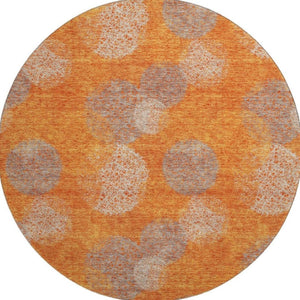 HomeRoots 8' Washable Round Rug in Bold Orange, Gray & Silver with UV Protection for Modern Living Spaces 677180