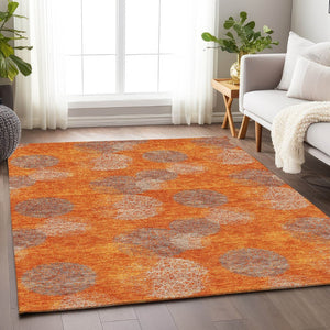 HomeRoots 8' X 10' Contemporary Orange Gray Silver Abstract Area Rug - Washable, UV-Protected, Durable Design 677181