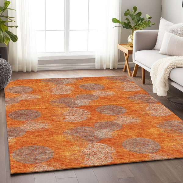 HomeRoots 8' X 10' Contemporary Orange Gray Silver Abstract Area Rug - Washable, UV-Protected, Durable Design 677181