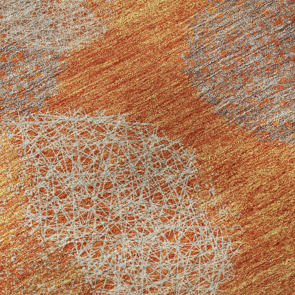 HomeRoots 8' X 10' Contemporary Orange Gray Silver Abstract Area Rug - Washable, UV-Protected, Durable Design 677181
