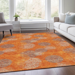 HomeRoots 8' X 10' Contemporary Orange Gray Silver Abstract Area Rug - Washable, UV-Protected, Durable Design 677181