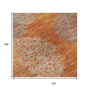 HomeRoots 10' X 14' Washable Area Rug in Orange, Gray & Silver - Modern Abstract Design with UV Protection 677183