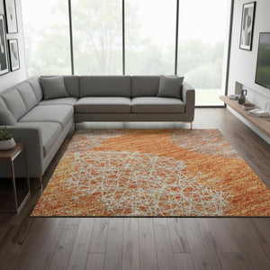 HomeRoots 10' X 14' Washable Area Rug in Orange, Gray & Silver - Modern Abstract Design with UV Protection 677183