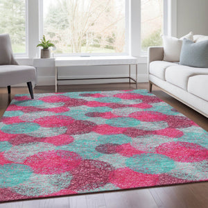HomeRoots 5' X 8' Vibrant Pink, Teal & Burgundy Abstract Area Rug – Washable, UV-Protected & Stain Resistant! 677185