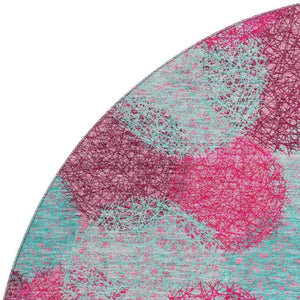 HomeRoots 8' Vibrant Pink, Teal & Burgundy Abstract Round Rug - Washable, UV-Protected, Durable & Stylish Decor 677186
