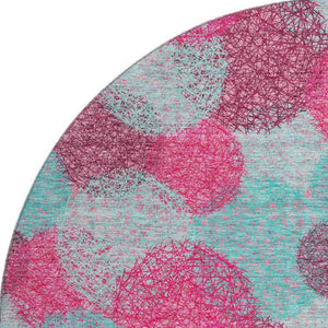 HomeRoots 8' Vibrant Pink, Teal & Burgundy Abstract Round Rug - Washable, UV-Protected, Durable & Stylish Decor 677186