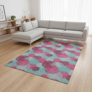 HomeRoots 8' X 10' Vibrant Pink, Teal & Burgundy Abstract Washable Area Rug with Stain Resistance & UV Protection 677187