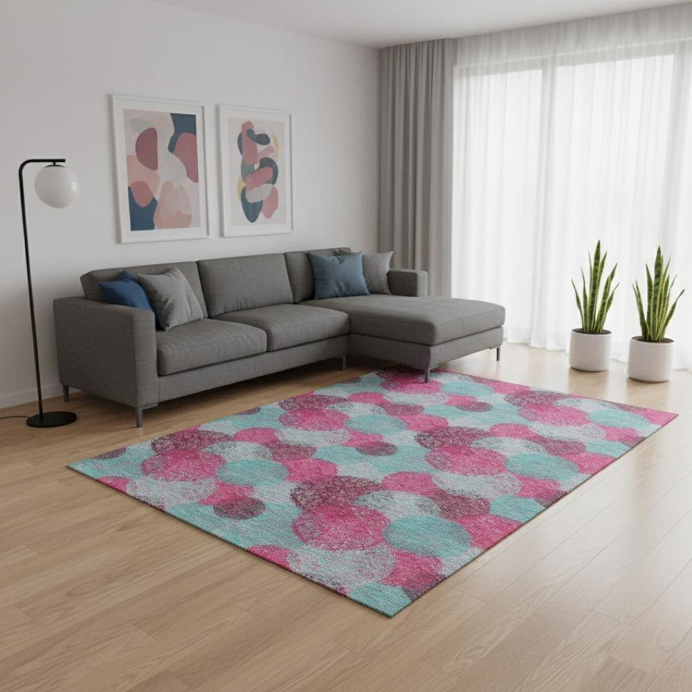 HomeRoots 10' X 14' Vibrant Pink, Teal & Burgundy Abstract Washable Area Rug with UV Protection & Style 677189