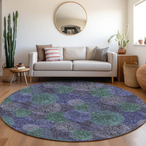 HomeRoots 8' Stunning Purple and Green Abstract Washable Round Rug with UV Protection for Active Homes 677192