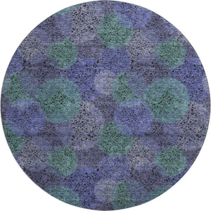 HomeRoots 8' Stunning Purple and Green Abstract Washable Round Rug with UV Protection for Active Homes 677192