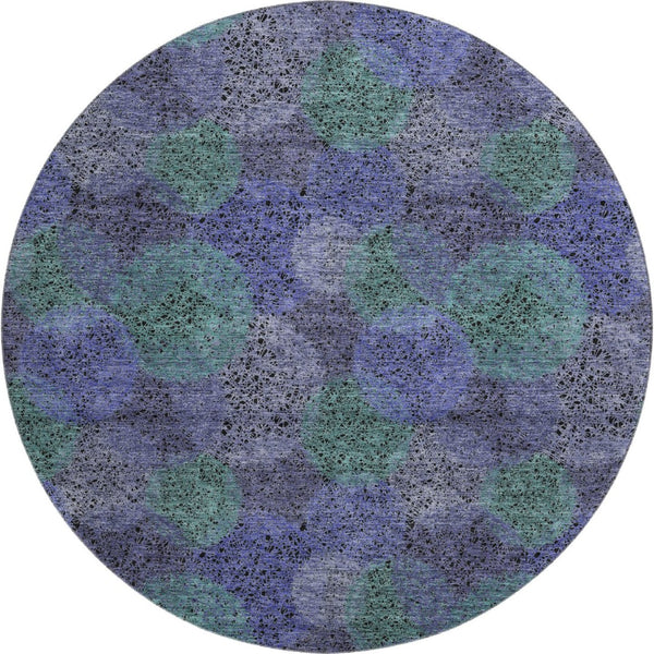 HomeRoots 8' Stunning Purple and Green Abstract Washable Round Rug with UV Protection for Active Homes 677192