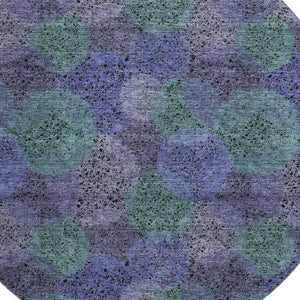 HomeRoots 8' Stunning Purple and Green Abstract Washable Round Rug with UV Protection for Active Homes 677192