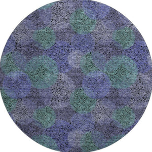 HomeRoots 8' Stunning Purple and Green Abstract Washable Round Rug with UV Protection for Active Homes 677192