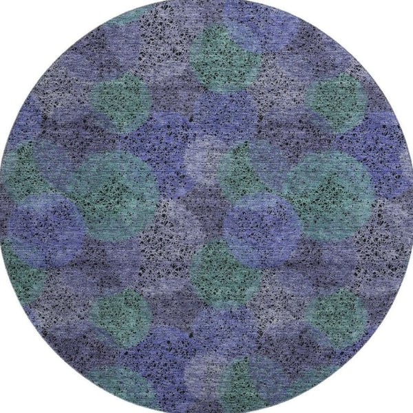 HomeRoots 8' Stunning Purple and Green Abstract Washable Round Rug with UV Protection for Active Homes 677192