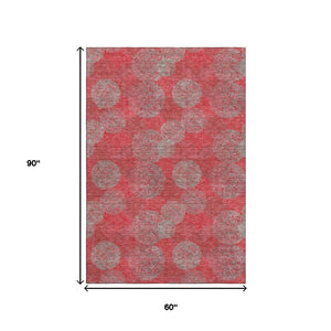 HomeRoots 5' X 8' Abstract Area Rug in Red, Gray & Silver – Stylish, Washable, UV-Protected & Durable Design 677197