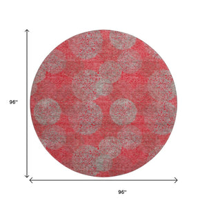 HomeRoots 8' Bold Red, Gray & Silver Abstract Round Rug - UV Protected, Washable & Ideal for Indoor/Outdoor Use 677198