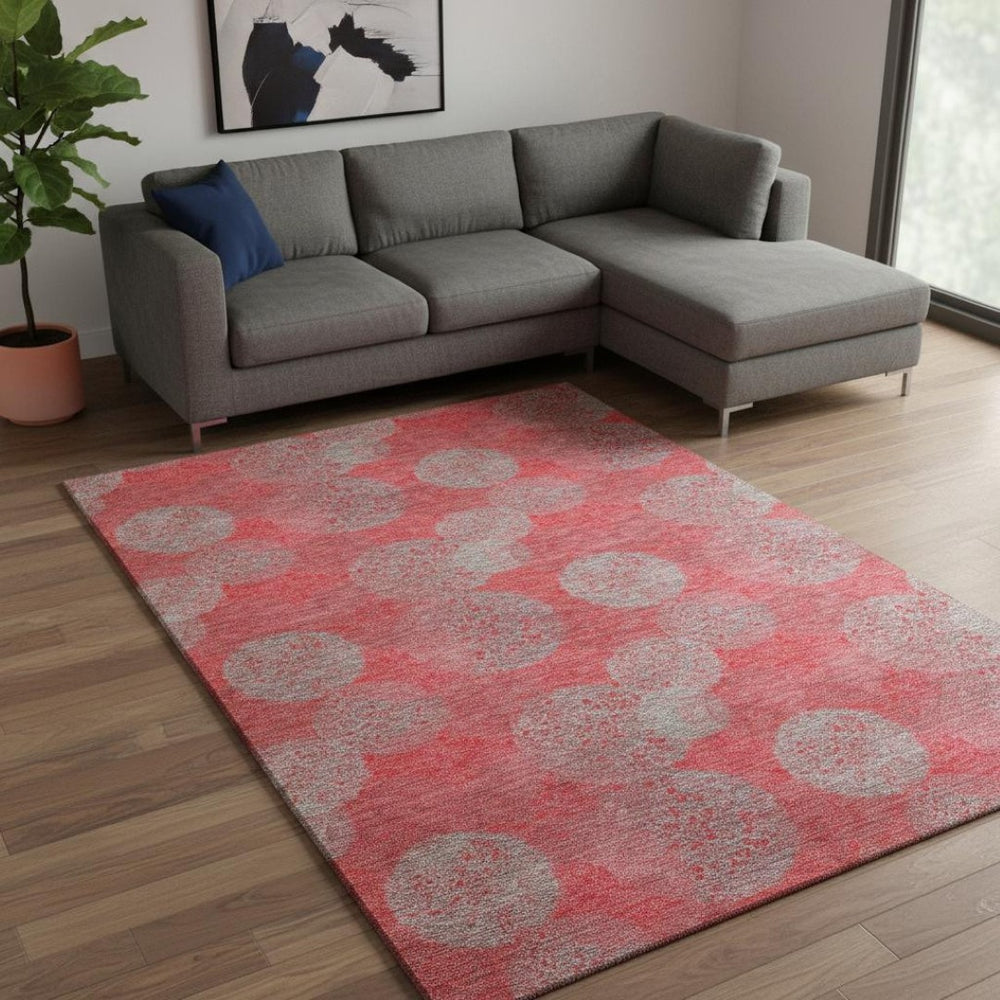 HomeRoots 8' X 10' Abstract Red, Gray & Silver Washable Area Rug - UV Protected, Durable & Easy to Clean! 677199