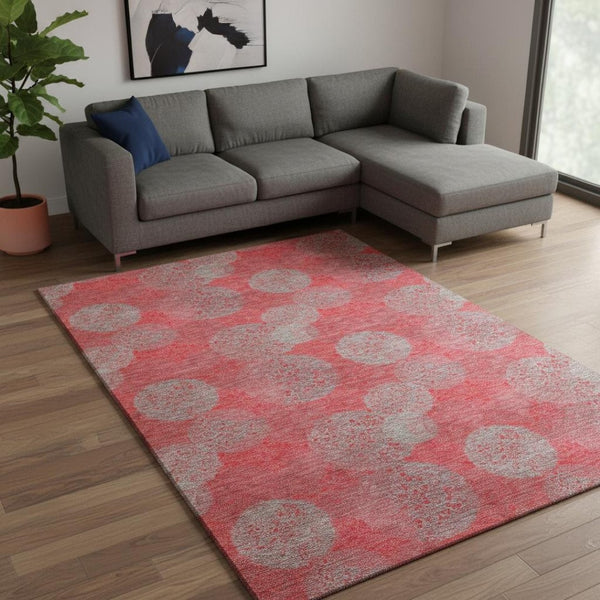 HomeRoots 8' X 10' Abstract Red, Gray & Silver Washable Area Rug - UV Protected, Durable & Easy to Clean! 677199