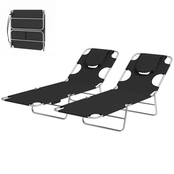 English Elm Handy Tri-fold Outdoor Lounger with Face Cavity Steel Frame Oxford Fabric Tanning Bed Black T3971P481336