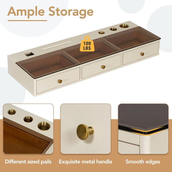 English Elm GO 47" Floating Shelf with Drawer — Sleek Wall-Mounted Vanity Table Desk, MDF+Iron+Glass, 100LB Capacity N704P328589K