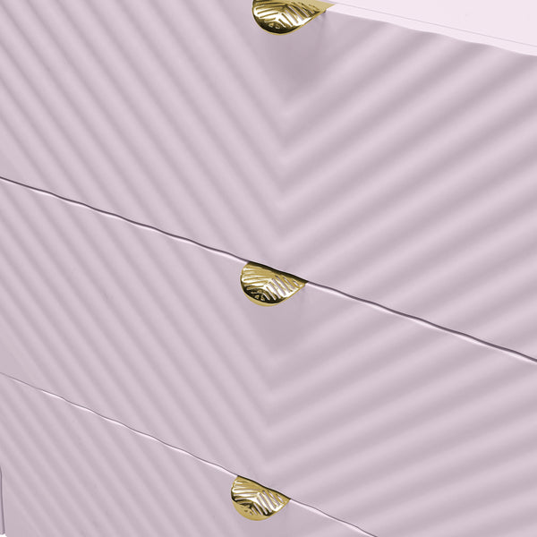 English Elm Gaines High Gloss Chest with Wave Pattern Design, Metal Legs, 5 Drawers, Durable Composite MDF Storage Light Pink 27 L x 19 W x 5 H B2726S00506