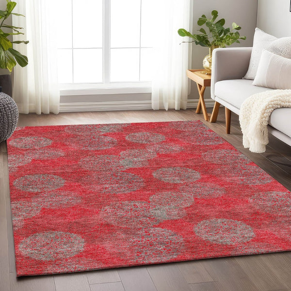 HomeRoots 9' X 12' Abstract Washable Area Rug in Red, Gray & Silver - Stain-Resistant, UV Protected Design 677200