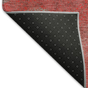 HomeRoots 9' X 12' Abstract Washable Area Rug in Red, Gray & Silver - Stain-Resistant, UV Protected Design 677200