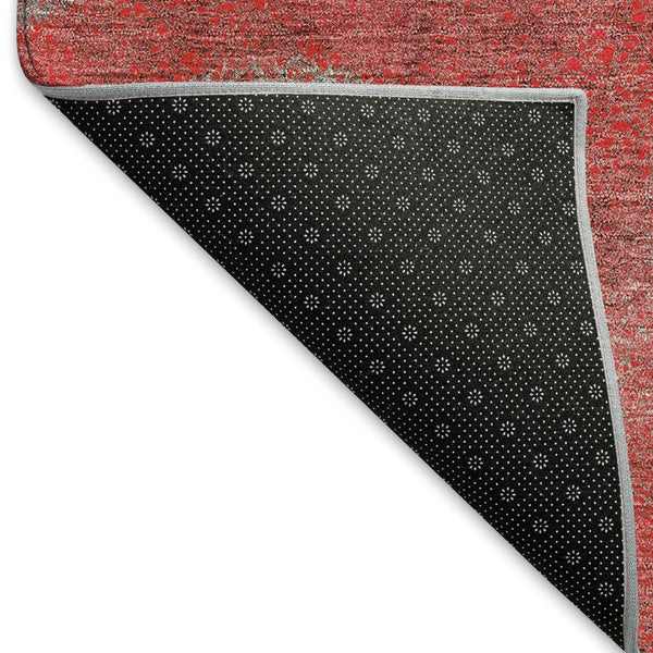 HomeRoots 9' X 12' Abstract Washable Area Rug in Red, Gray & Silver - Stain-Resistant, UV Protected Design 677200
