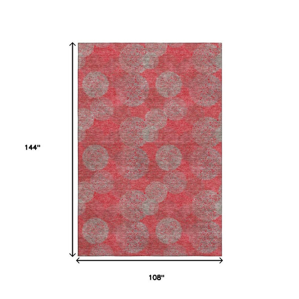 HomeRoots 9' X 12' Abstract Washable Area Rug in Red, Gray & Silver - Stain-Resistant, UV Protected Design 677200