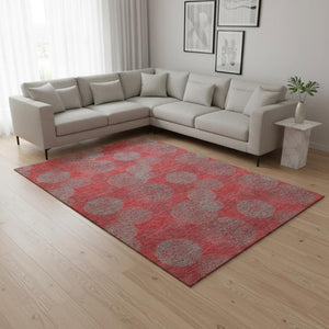 HomeRoots 9' X 12' Abstract Washable Area Rug in Red, Gray & Silver - Stain-Resistant, UV Protected Design 677200