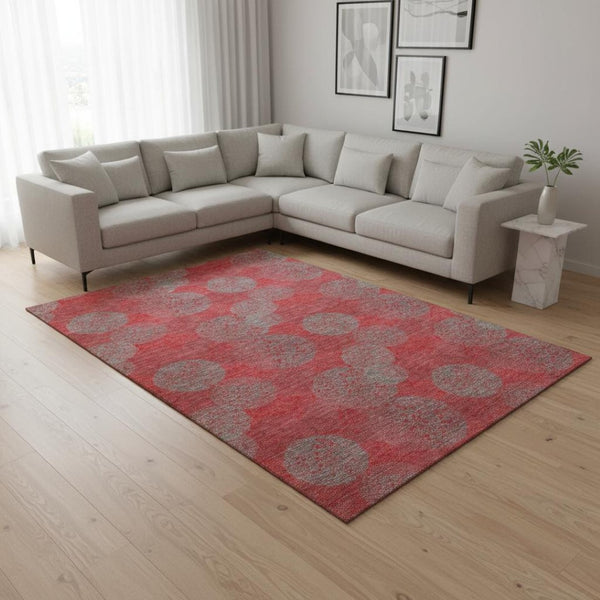 HomeRoots 9' X 12' Abstract Washable Area Rug in Red, Gray & Silver - Stain-Resistant, UV Protected Design 677200