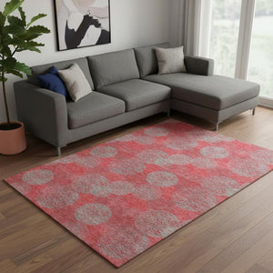 HomeRoots 10' Abstract Area Rug in Bold Red, Gray & Silver – Washable, UV Protected, Ideal for Modern Spaces! 677201