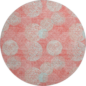 HomeRoots 8' Salmon and Ivory Abstract Round Rug – Washable, UV Protected, Stain Resistant for Everyday Use! 677204