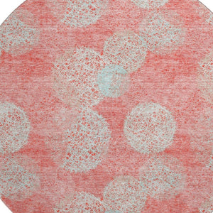 HomeRoots 8' Salmon and Ivory Abstract Round Rug – Washable, UV Protected, Stain Resistant for Everyday Use! 677204