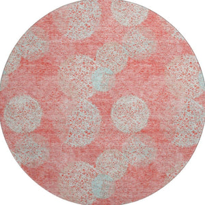 HomeRoots 8' Salmon and Ivory Abstract Round Rug – Washable, UV Protected, Stain Resistant for Everyday Use! 677204