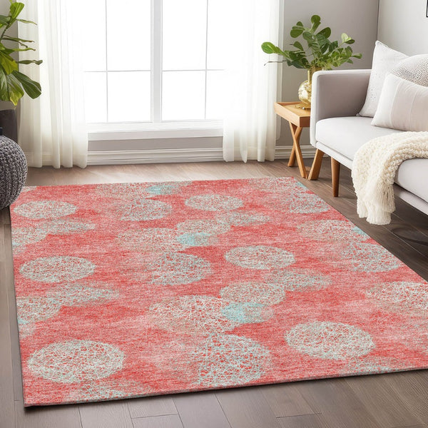HomeRoots 8' X 10' Salmon and Ivory Abstract Washable Area Rug - Durable, Stylish, UV Protected for Easy Living 677205