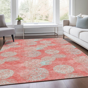 HomeRoots 8' X 10' Salmon and Ivory Abstract Washable Area Rug - Durable, Stylish, UV Protected for Easy Living 677205