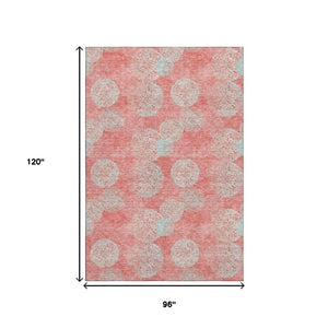 HomeRoots 8' X 10' Salmon and Ivory Abstract Washable Area Rug - Durable, Stylish, UV Protected for Easy Living 677205