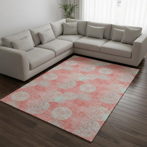 HomeRoots 8' X 10' Salmon and Ivory Abstract Washable Area Rug - Durable, Stylish, UV Protected for Easy Living 677205