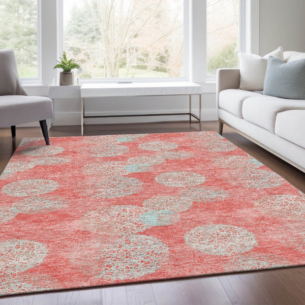 HomeRoots 9' X 12' Salmon and Ivory Abstract Area Rug - Durable, Washable, UV Protected for Busy Homes 677206