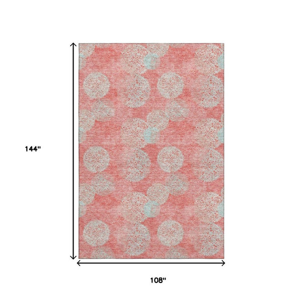 HomeRoots 9' X 12' Salmon and Ivory Abstract Area Rug - Durable, Washable, UV Protected for Busy Homes 677206