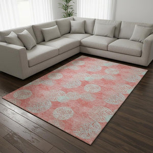 HomeRoots 9' X 12' Salmon and Ivory Abstract Area Rug - Durable, Washable, UV Protected for Busy Homes 677206