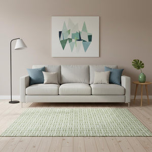 HomeRoots 5' X 8' Artichoke Green & Ivory Geometric Area Rug – Durable, Stain-Resistant, UV Protected Style 677209