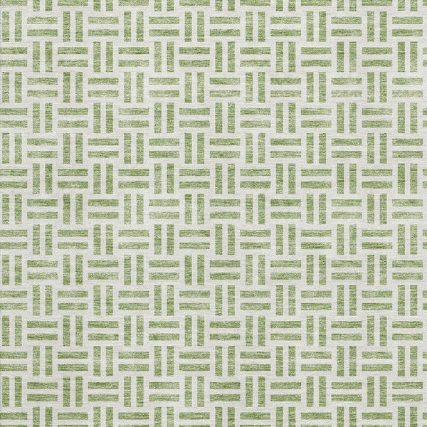 HomeRoots 5' X 8' Artichoke Green & Ivory Geometric Area Rug – Durable, Stain-Resistant, UV Protected Style 677209