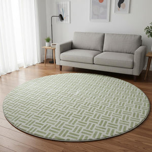 HomeRoots 8' Artichoke Green & Ivory Geometric Round Rug - Washable, UV-Protected, Perfect for High-Traffic Spaces 677210
